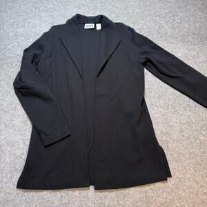 Chico's Design Blazer Size 0 Black Stretch Knit Open Front Made USA